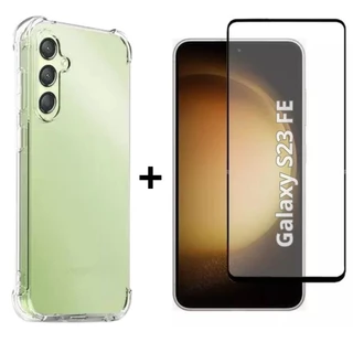 Kit 2em1 Compativel Com Samsung Galaxy S23 FE - Capa Capinha TPU Anti-Impacto + Pelicula de Vidro Temperado 3D Full Cover