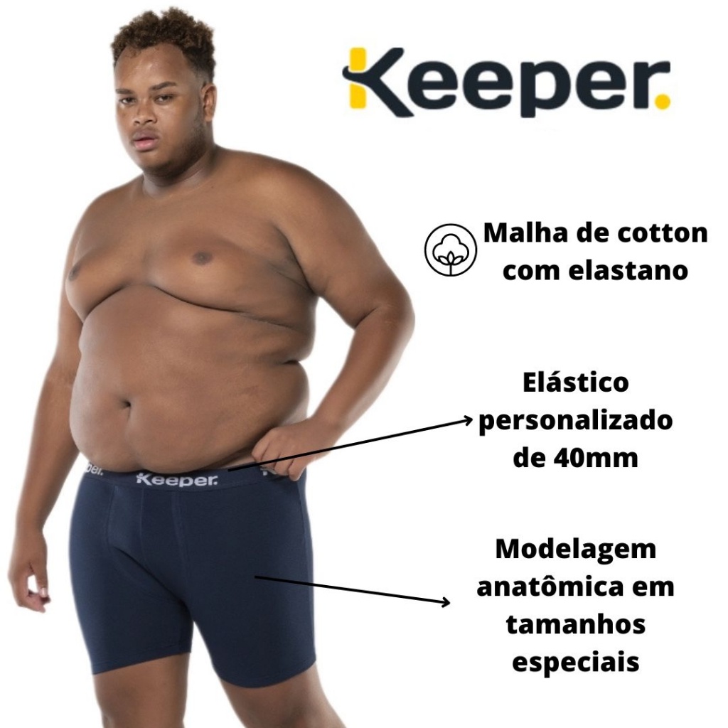 Cueca boxer algodão cotton com elastano plus size Keeper Ref.: 478