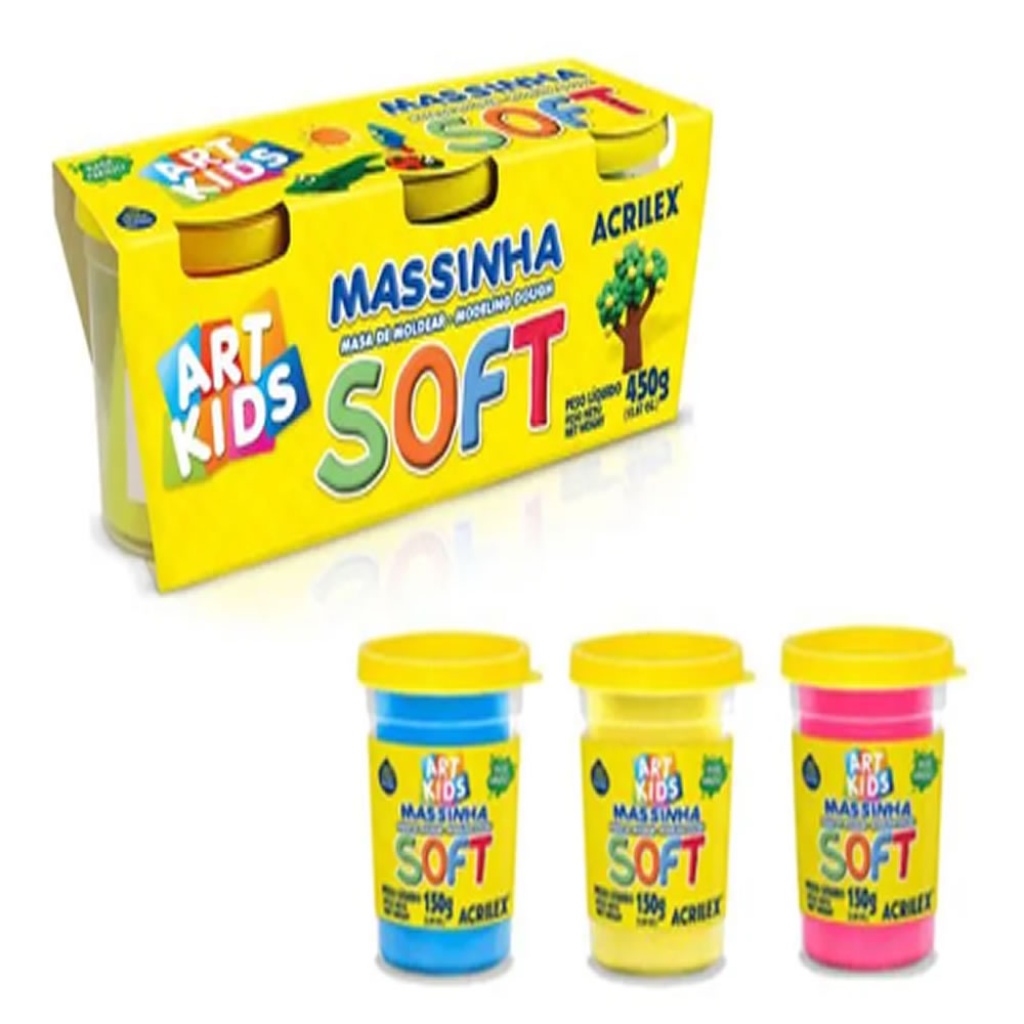 MASSINHA MODELAR SOFT C/3POTESSEM COR ACRILEX 73030000 | Shopee Brasil