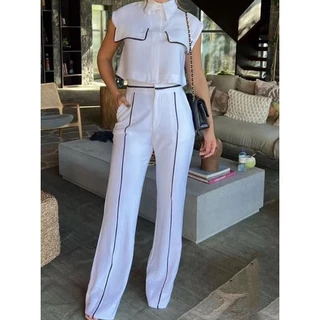 Calça Casual Sólida Solta Cor Conjunto De Duas Peças