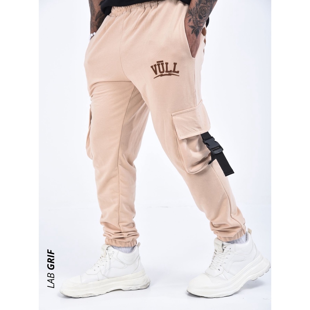 Calça Jogger Cargo Streetwear Bege 2 Bolsos Moda Aesthetic Pinterest