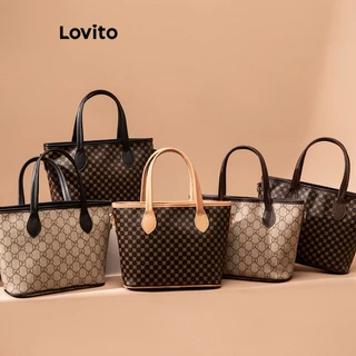 Lovito Casual Bolsa Feminina Xadrez Colorblock Grande Presbyopia LFA13755