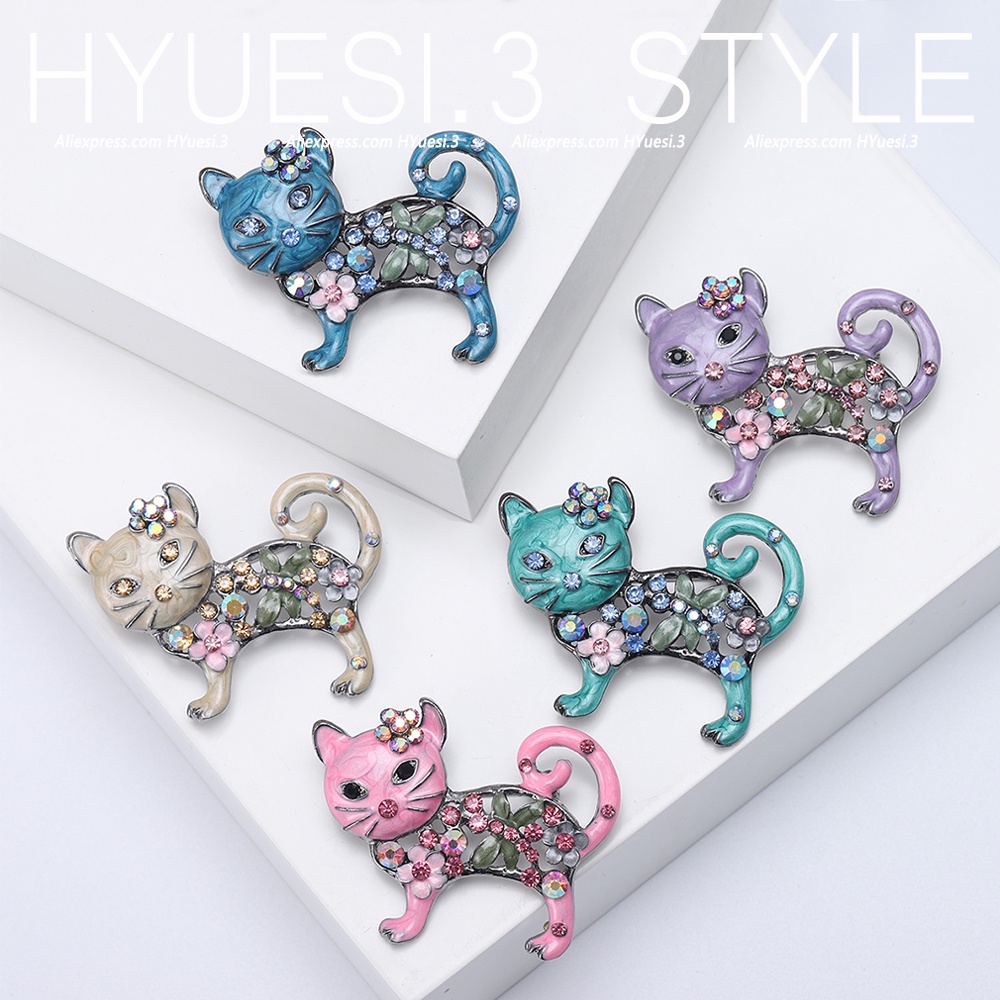 Luxo Rhinestones Gato Em Forma De Broche Alfinetes Shawl Jackets Bags Acessórios De Vestidos Festa De Aniversário Feminina Presentes
