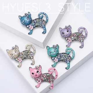 Luxo Rhinestones Gato Em Forma De Broche Alfinetes Shawl Jackets Bags Acessórios De Vestidos Festa De Aniversário Feminina Presentes