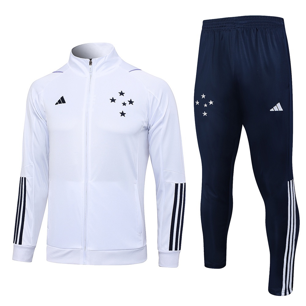 2023/24 Cruzeiro Roupa De Treino De Futebol Masculino De Manga Longa Esportiva Jaqueta Branca & Calça