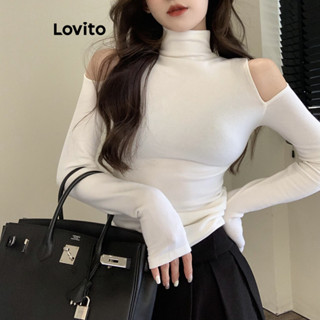 Lovito Camiseta Casual Lisa De Ombro Frio Para Mulheres LNA41041