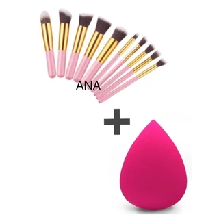 Kit pinceis maquiagem 10 peças + 3 ESPONJAS  pronta entrega-ANA em Oferta na Shopee