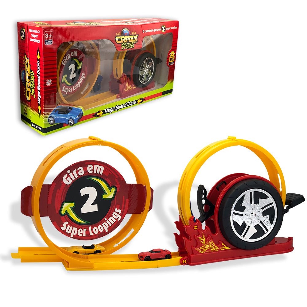 Pista de Carrinhos Super Duplo Looping 360 com Luz e 2 Carrinhos e