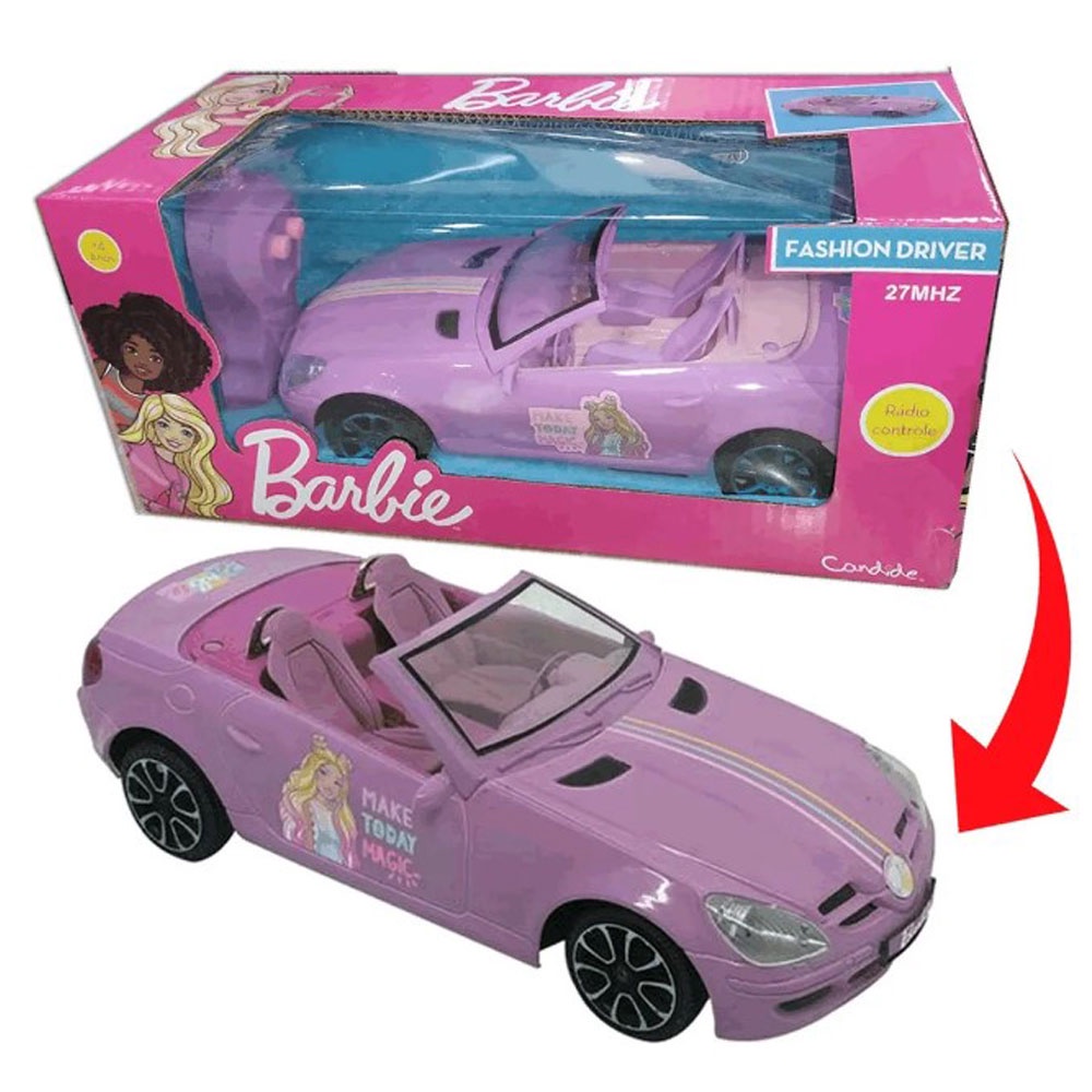 Carrinho Barbie de Controle Remoto Conversível Rosa Viajante Fashion Driver