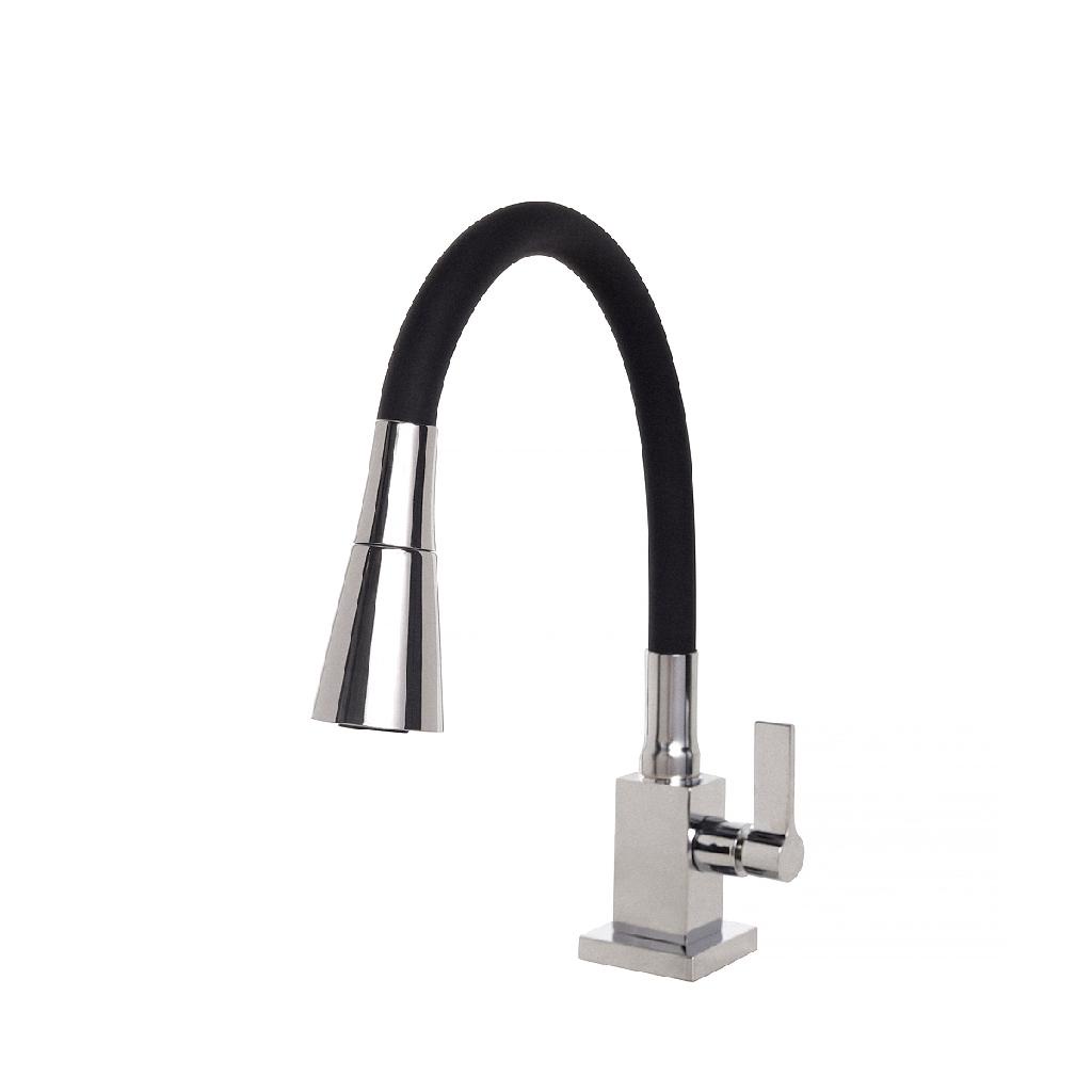 Torneira Cozinha Flexível Quadrada Bancada Cone Preto 2 Jato
