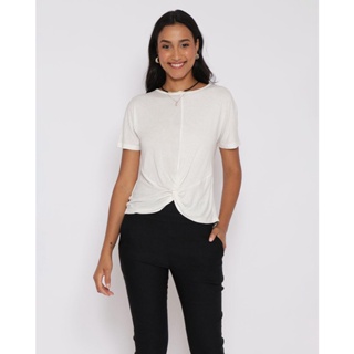 Blusa Feminina Drapeada Manga Curta Off White