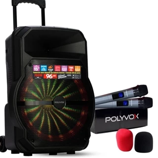 Kit de Caixa De Som Amplificada Bluetooth, 10 horas bateria 700w + 2 Microfones sem Fio Polyvox