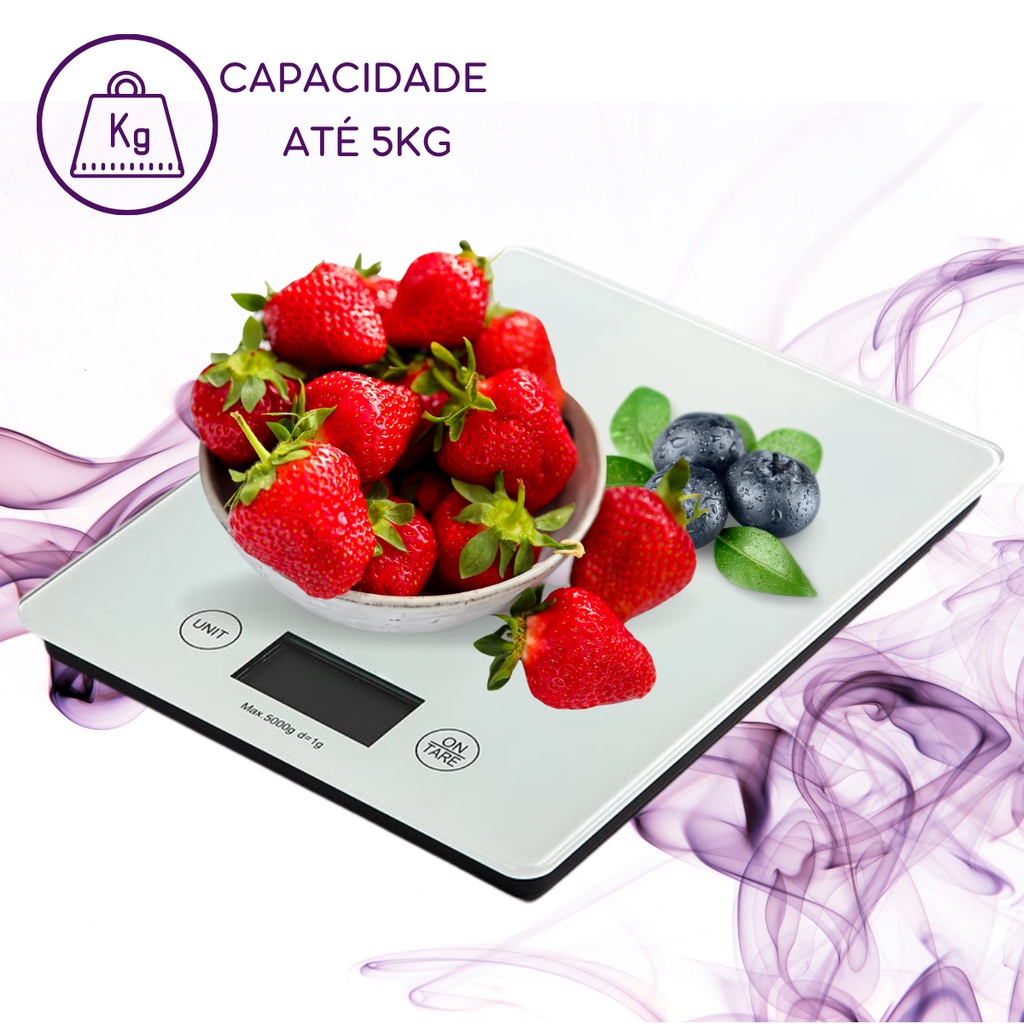 Balança De Cozinha Digital Alta Precisão 5kg De Vidro Temperado Pesar ...
