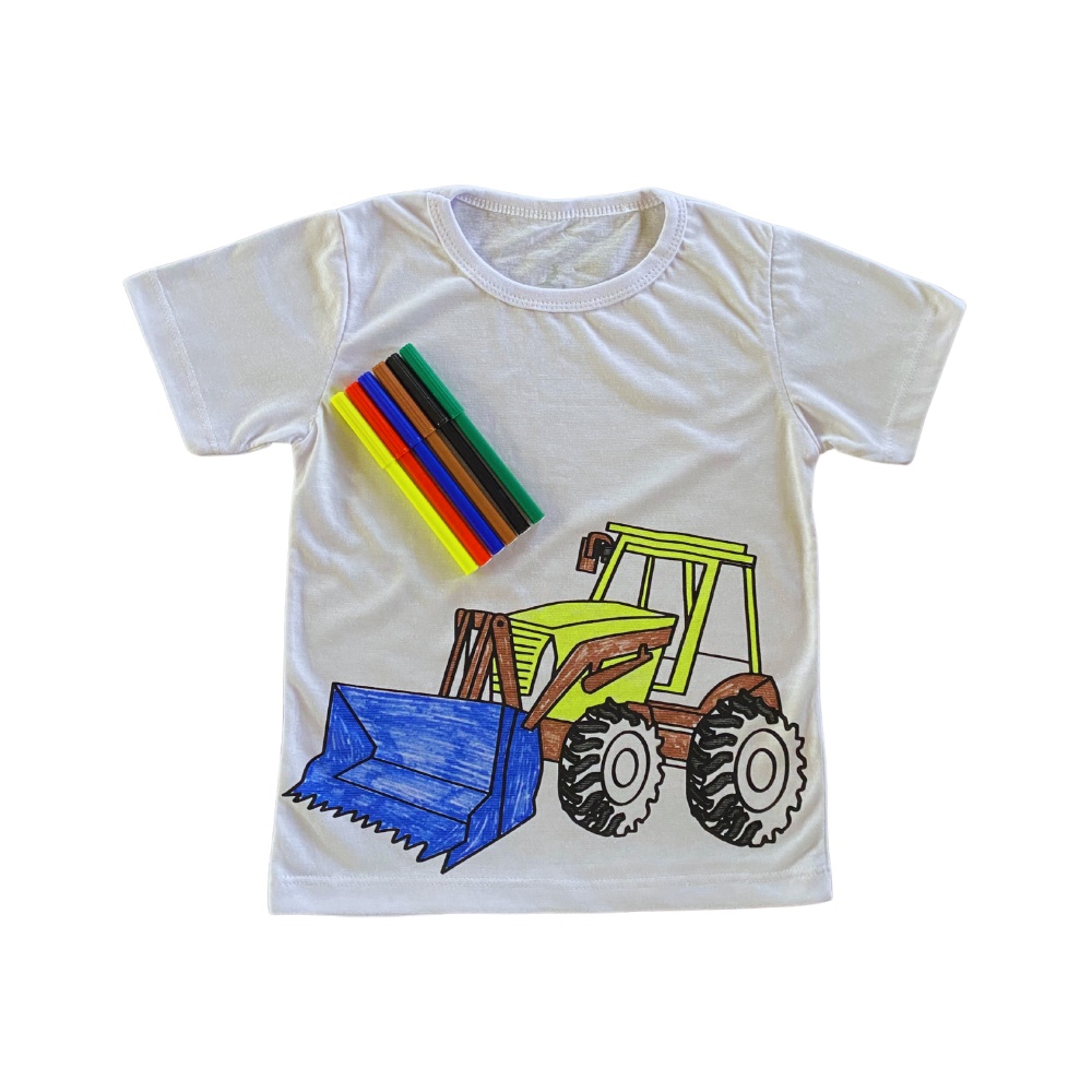 Camiseta para colorir lavável Trator Kangulu