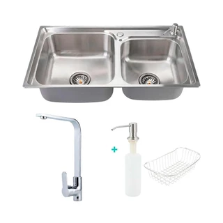 Cuba para cozinha pia dupla com acessórios Potiguara e Torneira misturador monocomando gourmet Tapajós Pingoo em Oferta na Shopee