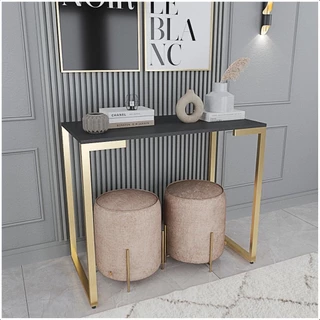 Mesa Buffet Balcão Aparador Industrial Pé Dourado 90X30X90