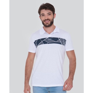 Polo Masculino Estampa Geométrica Branca