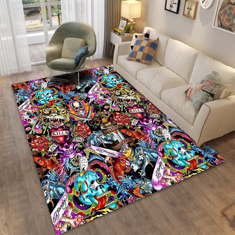 Ed-hardy Tiger Padrões De Tatuagem Japonesa Tapetes Para Sala De Estar Decoração De Quarto Crânio Cadeira Sofá Tapete