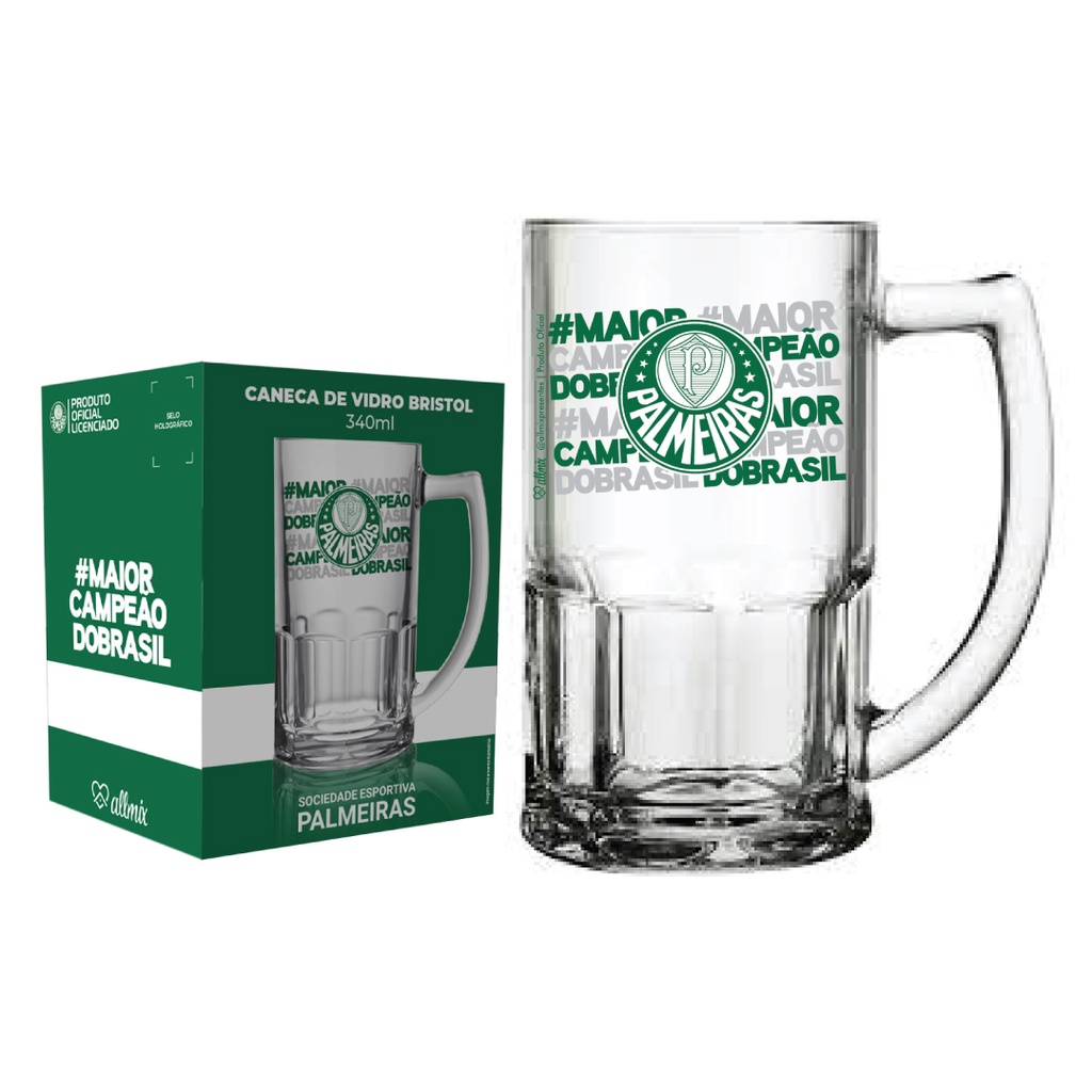 Caneca Palmeiras vidro cerveja presente time 340ml Bristol