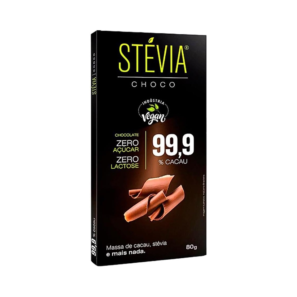 Chocolate 99,9% Cacau Zero Açúcar Zero Lactose 80g - Stévia Choco ...