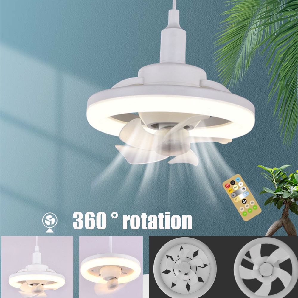 LED Ventilador de teto elétrico, Ventilador de teto elétrico com controle remoto, E27 Lâmpada de Apoio, 360 ° Rotary, adequado para quarto, sala, Estudo, Bar, etc.