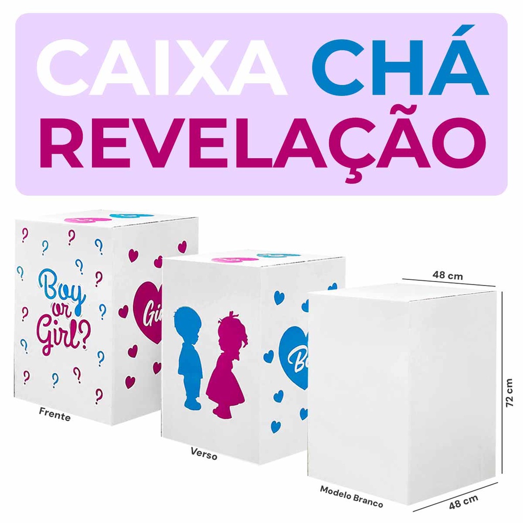 Caixa para Ch de Revela o Beb Gravidez 48x48x75cm 1und