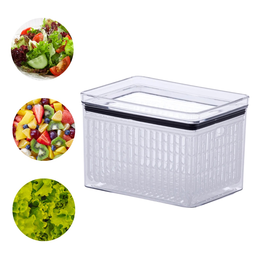 Porta Hermético Com Ceso Escorredor Lumini 1.800ml Paramount Porta Tudo Fresh Organizador de Alimentos Porta Mantimentos Saladas Frutas Legumes Verduras Organizador para Geladeira