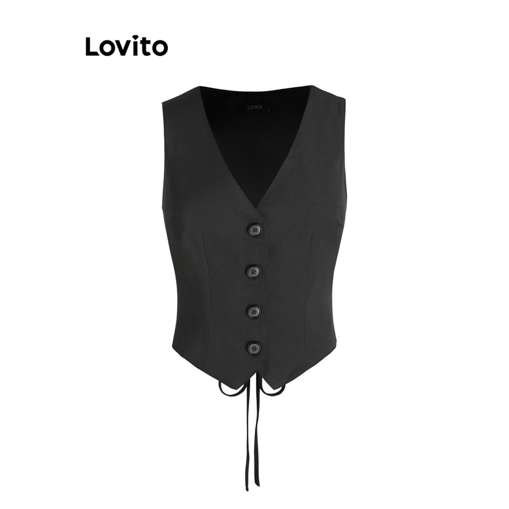 Lovito Casual Blusa Feminina Lisa Amarrada L67AD041 (Preta)