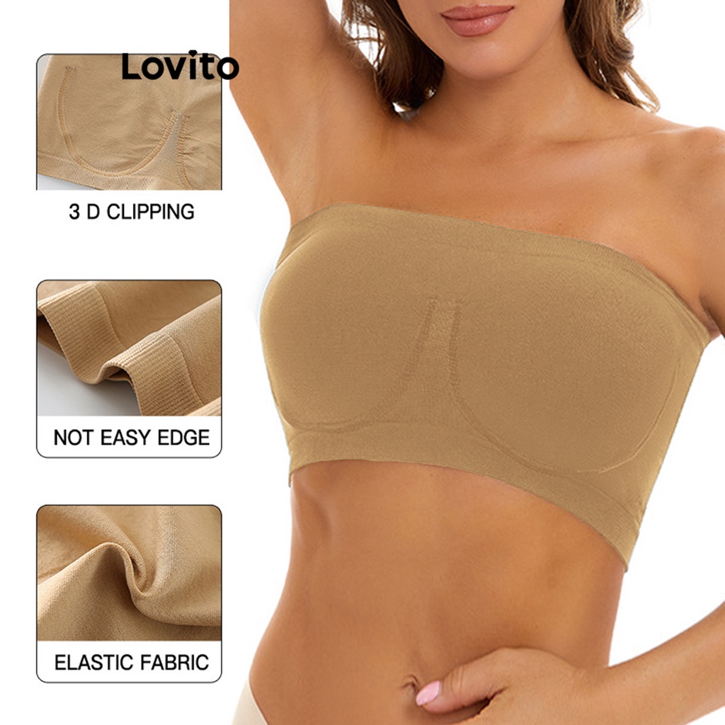 Lovito Plus Size Casual Bralette Feminino Liso Alinhado LNE24263 (Damasco/Branco/Preto)