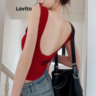 Lovito Regata Casual Com Letras Para Mulheres LNE42187