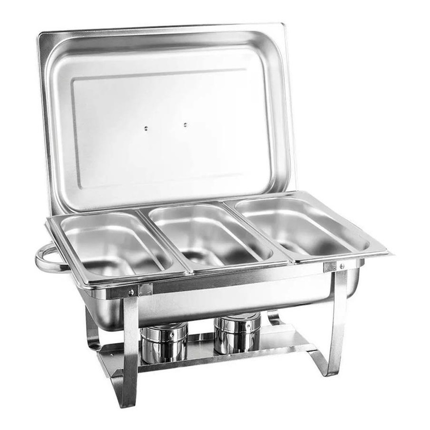 Rechaud Retangular Inox 3 Cubas Gn 1/3 9 L E Tampa Removivel