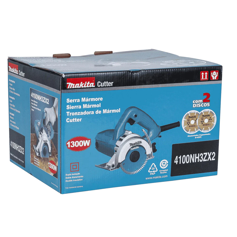 Serra Mármore 110mm 1300W Com 2 Discos 4100NH3ZX2 Makita Profissional