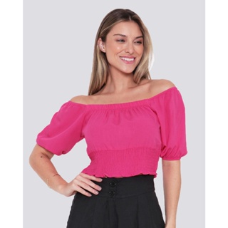 Blusa Feminina Cropped Ciganinha Rosa