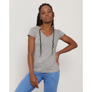 Blusa Feminina Decote V Manga Copinha Cinza