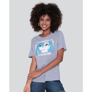 Camiseta Feminina Estampa Anime Cinza