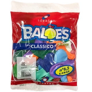 Balão Liso Sortido N°6,5 C/ 50 Unidades - Ideatex