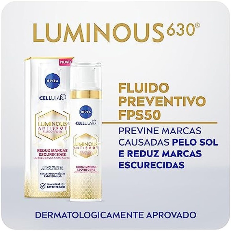 NIVEA Fluido Protetor Celular Luminoso Facial 630 Fps 50 40ml-Reduz E Previne Pontos Escuros , Mesmo Tom De Pele Tem Ácido