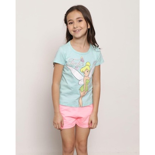 Blusa Infantil Manga Curta Estampada Disney Sininho Verde
