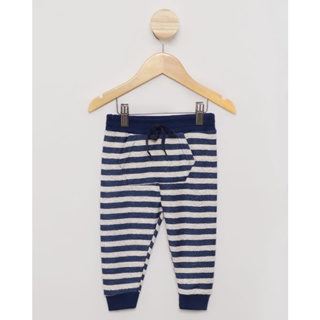 Calça Bebê Moletinho Listrada Bolso Jogger Azul