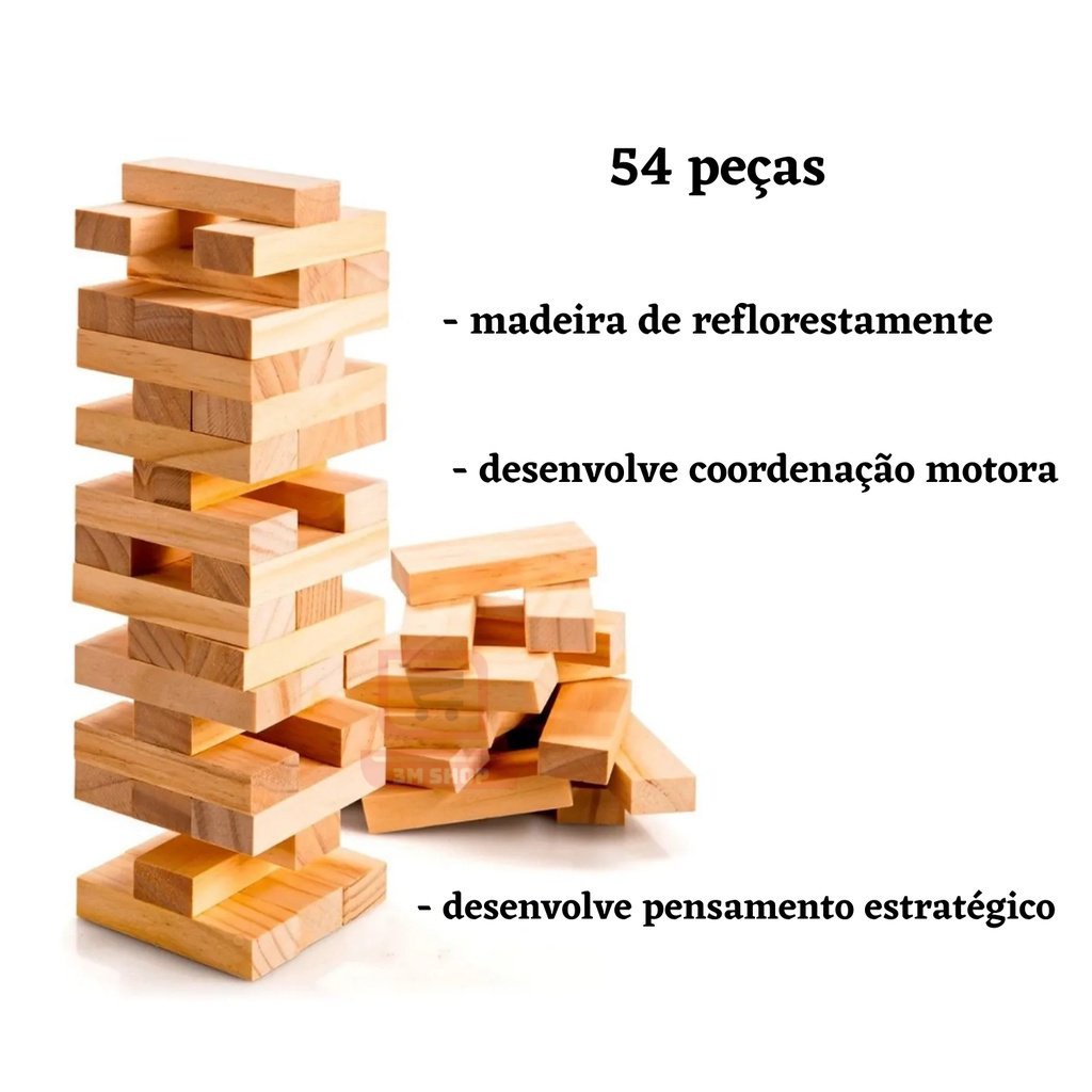 Jogo Torre de Equilíbrio Junges em Madeira MDF 54 Peças - Braseiro