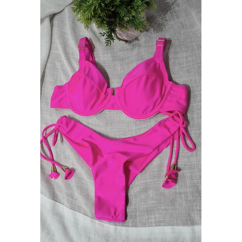 Conjunto de Biquíni Sem Bojo Com Aro - Rosa Pink