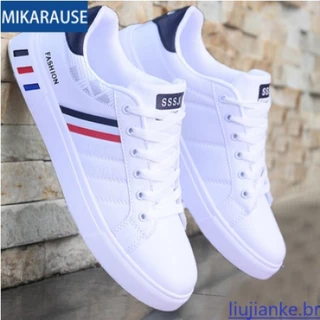 Mikarause White Casual Shoes Homens Tênis De Couro Esportivo Masculino Conforto Corrida Mocassin Fashion 025