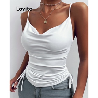 Lovito Casual Blusa Feminina Lisa com Cordão LNE27101 (Branco)