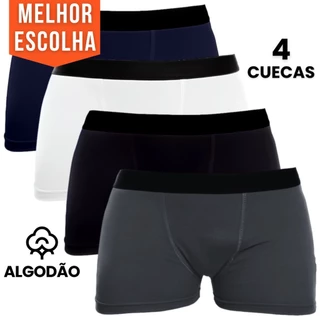 Kit 4 Cueca Boxer Box Masculino Adulto Algodão Confortável Cores Neutras
