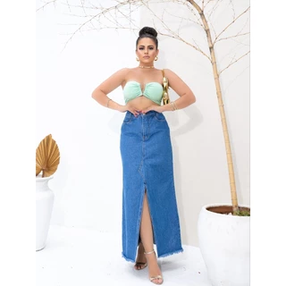 Saia Midi Jeans Longa Feminina - ED164