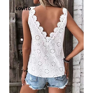Lovito Regata Casual De Renda Lisa Para Mulheres LNE31079 (Branco)