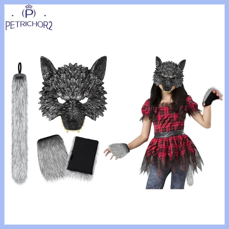 PETR ~ 2 3Pcs Conjunto De Luvas De Cauda De Raposa Lobo De Fantasia De Halloween