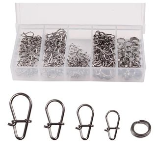 200pcs Anéis De Pesca Duo-Lock Snap Pin Assortment Kit De Sortimento De Pinos De Aço Inoxidável Duplo Anel Plano Ring Lure Tackle Connector