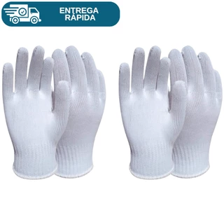 Kit 2 Prs Luva Tricotada Malha Helanca Poliamida Branca De Proteção Lisa Para Pedreiro Manutenção Epi