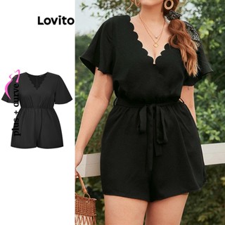 Lovito Macacão Casual com Renda de Tamanho Grande para Mulheres LBL06095 (Multicolorido)
